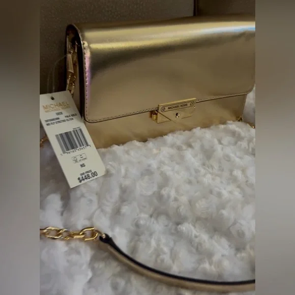 NWT MK Pale Gold The Cece Flap Crossbody Shoulder Bag With Detachable Gold Chain - Picture 12 of 16